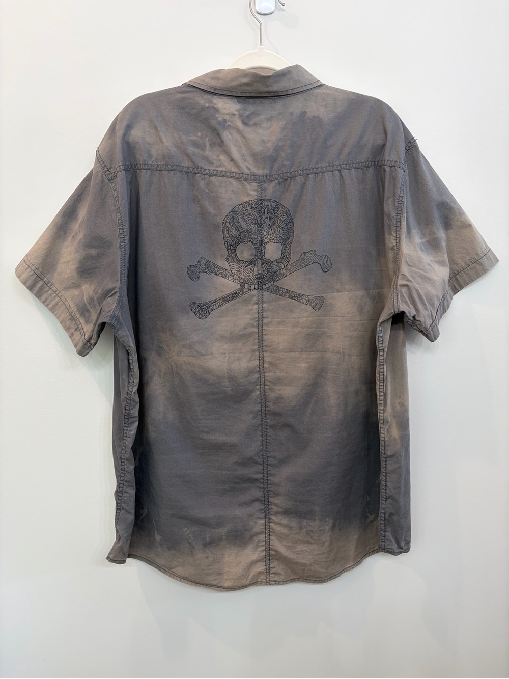 Y2K Utility Brand Skull And Crossbones Streetwear Button Front Shirt Size XXL